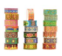 Songdao 20 Rolls Chinese Style Washi Tape Set, Ancient Palace Pattern Decorative Masking Tapes with Gold Foil, Oriental for Craft, Scrapbook, DIY, Gift Wrapping (32-Azure Brocade Clouds)