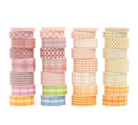 Songdao 36 Rolls Grid Washi Tape Pack Plaid Arts Adhesive Tapes Basic Patterns Decorative Masking Tape Set for Craft, Kids, Scrapbook, DIY, Gift Wrapping (1-Pink & Orange)