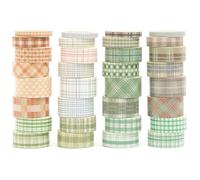 Songdao 36 Rolls Grid Washi Tape Pack Plaid Arts Adhesive Tapes Basic Patterns Decorative Masking Tape Set for Craft, Kids, Scrapbook, DIY, Gift Wrapping (3-Green & Brown)