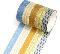 Songdao 5 Rolls Vintage Washi Tape Set, Geometric Pattern Masking Tape Aesthetic Decorative for DIY Crafts, Bullet Journal Supplies, Planners, Scrapbook, Card/Gift Wrapping (11-Golden Heritage)