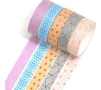 Songdao 5 Rolls Vintage Washi Tape Set, Geometric Pattern Masking Tape Aesthetic Decorative for DIY Crafts, Bullet Journal Supplies, Planners, Scrapbook, Card/Gift Wrapping (2-Nordic Lines)