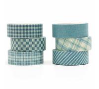 Songdao 6 Rolls Plaid Washi Tape Set, Grid Pattern Masking Tape Classic Checkered Design Decorative for DIY Crafts, Bullet Journal Supplies, Planners, Scrapbook, Card/Gift Wrapping (Blue)