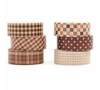Songdao 6 Rolls Plaid Washi Tape Set, Grid Pattern Masking Tape Classic Checkered Design Decorative for DIY Crafts, Bullet Journal Supplies, Planners, Scrapbook, Card/Gift Wrapping (Brown)