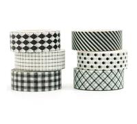 Songdao 6 Rolls Plaid Washi Tape Set, Grid Pattern Masking Tape Classic Checkered Design Decorative for DIY Crafts, Bullet Journal Supplies, Planners, Scrapbook, Card/Gift Wrapping (Black)