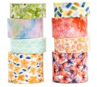 Songdao 8 Rolls Retro Washi Tape Set Vintage Arts Adhesive Tapes Wide Painting Patterned Decorative Masking Tape Sets for Craft, Kids, Scrapbook, DIY, Gift Wrapping (Watercolor Ink)