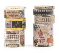 Songdao 8 Rolls Vintage Washi Tape Set Retro Arts Adhesive Tapes Gold Foil Antique Decorative Masking Tape Sets for Craft, Kids, Scrapbook, DIY, Gift Wrapping (Old Words)