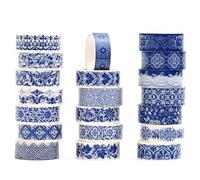 Songdao Blue & White Porcelain Washi Tape Set, Traditional Chinese Ceramic Pattern Decorative Masking Tapes, Oriental Art for Craft, Scrapbook, DIY, Gift Wrapping (1-Porcelain Grace/20 Rolls)