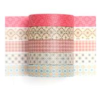 Songdao Fantasy Washi Tape Set - 5 Rolls Texture Arts Adhesive Tapes Basic Patterns Decorative Masking Tape Sets for Craft, Kids, Scrapbook, DIY, Gift Wrapping (12-Classic Tiles)