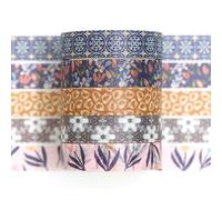 Songdao Fantasy Washi Tape Set - 5 Rolls Texture Arts Adhesive Tapes Basic Patterns Decorative Masking Tape Sets for Craft, Kids, Scrapbook, DIY, Gift Wrapping (3-Bohemian Bloom)