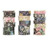 Songdao Floral Washi Tape Set - 15 Rolls Flowers Arts Adhesive Tapes Garden Blooms Decorative Masking Tape Sets for Craft, Kids, Scrapbook, DIY, Gift Wrloapping (2-Midnight Bloom)