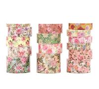 Songdao Floral Washi Tape Set - 15 Rolls Flowers Arts Adhesive Tapes Garden Blooms Decorative Masking Tape Sets for Craft, Kids, Scrapbook, DIY, Gift Wrloapping (6-Vintage Floral)