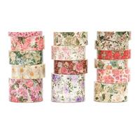 Songdao Floral Washi Tape Set - 15 Rolls Flowers Arts Adhesive Tapes Garden Blooms Decorative Masking Tape Sets for Craft, Kids, Scrapbook, DIY, Gift Wrloapping (4-Rose Charm)