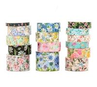 Songdao Floral Washi Tape Set - 15 Rolls Flowers Arts Adhesive Tapes Garden Blooms Decorative Masking Tape Sets for Craft, Kids, Scrapbook, DIY, Gift Wrloapping (5-Pastel Garden)