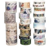 Songdao Landscaping Washi Tape Pack 20 Rolls Insects Birds Printed Masking Tape Vintage Decorative for Arts, DIY Crafts, Journal Supplies, Planners, Scrapbook, Card/Gift Wrapping