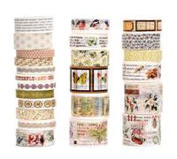Songdao Vintage Washi Tape Set - 24 Rolls Arts Adhesive Tapes Assorted Retro Decorative Masking Tape Sets for Craft, Kids, Scrapbook, DIY, Gift Wrapping (4-Nature Journal)