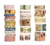Songdao Vintage Washi Tape Set - 24 Rolls Arts Adhesive Tapes Assorted Retro Decorative Masking Tape Sets for Craft, Kids, Scrapbook, DIY, Gift Wrapping (5-Botanical Garden)