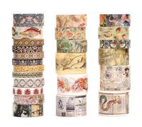 Songdao Vintage Washi Tape Set - 24 Rolls Arts Adhesive Tapes Assorted Retro Decorative Masking Tape Sets for Craft, Kids, Scrapbook, DIY, Gift Wrapping (3-Ocean Odyssey)