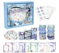 Songdao Winter Washi Tape & Sticker Pack Snow Landscaping Masking Tapes Scrapbook Paper Holiday Decorative for Arts, DIY Crafts, Journal Supplies, Scrapbook, Card/Gift Wrapping