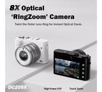 Songdian Digital Camera 8X Optical Zoom Lens 5K 64MP Dual Lens Camera Full Color Night Vision for Students Teenagers Beginners-white