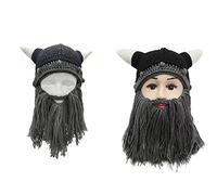 Songelt 2x Parent-Child Funny Hat With Beard Warm Beard Horn Hat Mustache For Halloween Christmas Cosplay Knitted Caps For Men Women Girls Fringe Baby Boy Cap Girl Flower With Ear Flaps Men