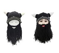 Songelt 2x Parent-Child Funny Hat With Beard Warm Beard Horn Hat Mustache For Halloween Christmas Cosplay Knitted Caps For Men Women Girls Fringe Baby Boy Cap Girl Flower With Ear Flaps Men