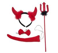 Songelt 4Pc Red PitchforksDevil Horn Headband Bowtie Tail Demons Costume Accessories Halloween Fancy Dress Up Cosplay Party Prop Devil Costume Set For Men Women