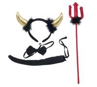 Songelt 4Pc Red PitchforksDevil Horn Headband Bowtie Tail Demons Costume Accessories Halloween Fancy Dress Up Cosplay Party Prop Devil Costume Set For Men Women