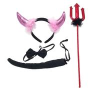 Songelt 4Pc Red PitchforksDevil Horn Headband Bowtie Tail Demons Costume Accessories Halloween Fancy Dress Up Cosplay Party Prop Devil Costume Set For Men Women