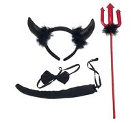 Songelt 4Pc Red PitchforksDevil Horn Headband Bowtie Tail Demons Costume Accessories Halloween Fancy Dress Up Cosplay Party Prop Devil Costume Set For Men Women
