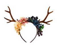 Songelt Adjustable Punk Flower Hairband With Realistic Deer Ears Headbands Hair Accessory For Cosplays Festival Event Gothic Floral Antler Headpiece Festival Accessory