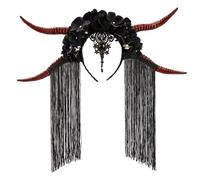 Songelt AntelopeHorn Headband For Adult Cosplay Costume Devil Horn Flower Hairhoop Halloween Party Tiaras Fringed Hairpieces Women Hairband