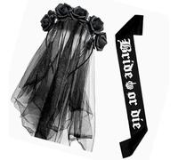 Songelt Bridal Sash Headband Girl Bridal Headwear Sash Dark Flower Masquerades Halloween Bride Party Comfortable Wear