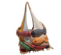 Songelt Contemporary Fish Themed Knit Handbag For Professional Women Spacious Compartment Fabric Casual Prom Occasion Cute Fish Design Large Capacity Knitted Bag