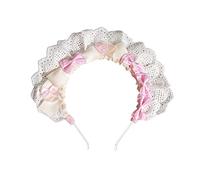 Songelt Delicate Headband Elegant Colorful Bowknot Pleated Laces Hair Hoop Party Headpiece Cosplay Costume Props For Women Headband Maid White Color Pleated Lace Headbands For Women Gothic With