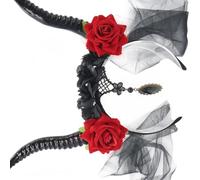 Songelt Devil Horn Headband With Mesh Veil Decoration Hairband For Anime Cosplay Parties Halloween Costume Accessories Gothic Festival Hair Decoration