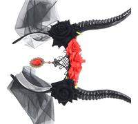 Songelt Devil Horn Headband With Mesh Veil Decoration Hairband For Anime Cosplay Parties Halloween Costume Accessories Gothic Festival Hair Decoration