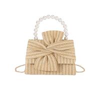 Songelt Elegant Artificial Pearls Accented Handbag For Spring Travel Practical Straw Construction Spacious Shoulder Bag Women's Stylish Shoulder Purse
