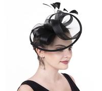 Songelt Fascinator For Women Hair Clip Hat Feathered Bows Veil Hair Accessory Fashion Hairpiece For Wedding Party Special Event Feather Fascinator Clip