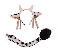 Songelt Faux Animal Headbands Furry Cow Ears Headwear Tail Set Hair Hoop For Halloween Cosplay Party Supplies Cow Costume Set Cosplay Props
