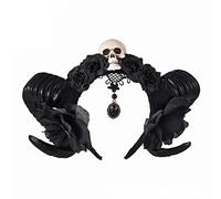Songelt Flower Skull Headband Cosplay Headwear For Halloween Party Wear Sheep Horn Hair Band Gothic Headpiece Party Supplies Flower Skull Headband Halloween Favor