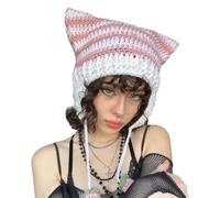 Songelt Girl Y2K-theme Party Hat Knitted Hat Balaclava-hat Thicken Devil Ear Photo Prop Crochet Crochet Hats For Women