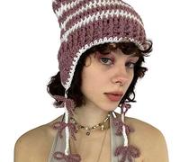 Songelt Girl Y2K-theme Party Hat Knitted Hat Balaclava-hat Thicken Devil Ear Photo Prop Crochet Crochet Hats For Women