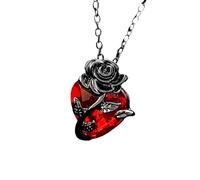 Songelt Gothic Heart Rose Pendant Necklace Adjustable Length Neckchain Elegant Dark Alloy Jewelry Women Gothic Heart Rose Necklace