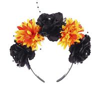 Songelt Halloween Day Of The Dead Headband Vintage Artificial Rose Flower Beaded Hair Hoop Crown Scary Cosplay Headpiece Halloween Headbands For Women Headband Hair Accessories Pumpkin Hairband Hoop