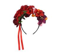 Songelt Halloween Day Of The Dead Headpiece Beach Vacation Artificial Rose Flower Crown Red Ribbons Holiday Headband Easter Net Red Cosplay Headband Sheep Horn Black Rose Flower Crown Hair Hoop