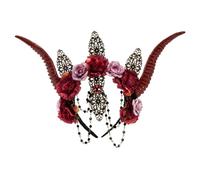 Songelt Halloween Hairhoop With Devil Horn Dark Series Hairband Fringed Headpiece Theme Party Headband Music Festival Hairband Devil Horn Headband For Adult Women