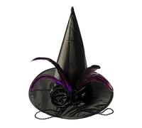 Songelt Halloween Party Witch Hats Party Wide Brim Pointed Hat Accessory Black Witch Hat With Chain Conjurer