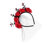 Songelt Halloween Rose Flower And Veil Headband Adjustable Elastic Hairband For Costume Parties Stylish Headpiece Accessory Halloween Costume Headband