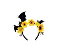 Songelt Halloween Theme Hairband With Flower And Bat Design Flexible Dark Series Hairhoop For Parties Event Photography Halloween Party Hair Accessories