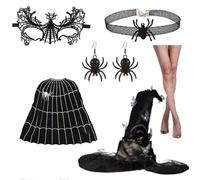 Songelt Halloween Witch Cape Costume With Witch Hat Eyemask Necklace Earrings Stocking For Girl Cosplay Party Carnivals Outfit